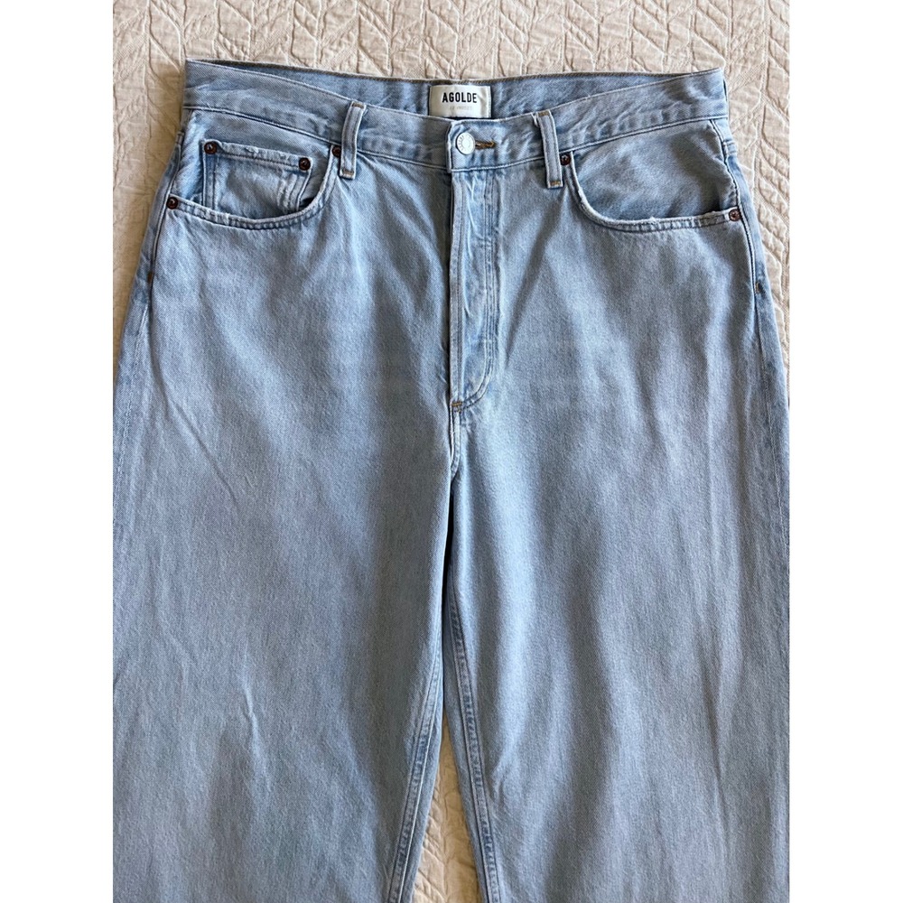 AGOLDE Low Slung Baggy Size 29 Light Blue Jeans Wide Leg Distressed Hem - Picture 7 of 8